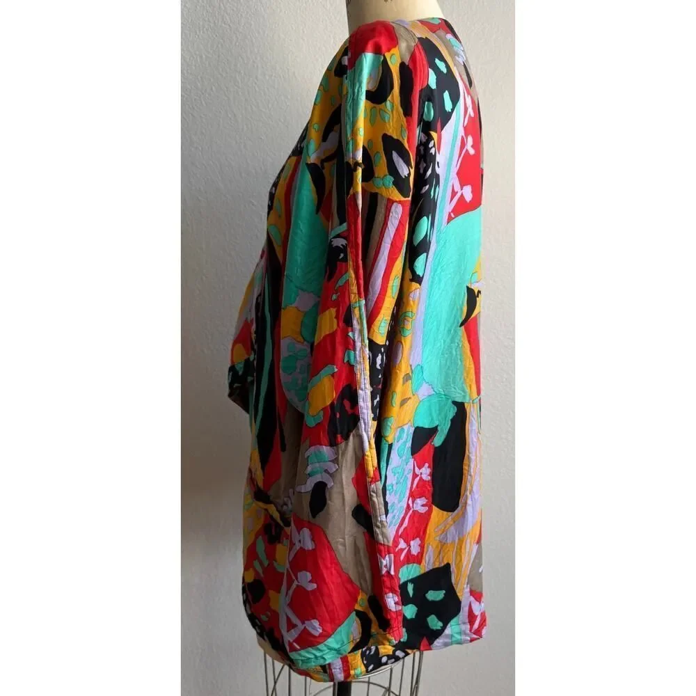 AR USAGI Vintage 80s Retro 100% Silk Blazer Bold‎ Amazing sz Medium EUC